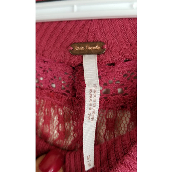 Free People Ribbed Lace Winter Pullover Flirty Red Sweater Women's M - Picture 4 of 5